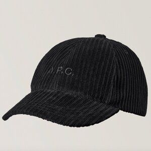 A.P.C. LOGO-EMBROIDERED COTTON CORDUROY BASEBALL CAP IN BLACK SIZE 54